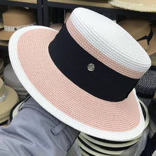 Load image into Gallery viewer, ACCITY - Designer fashion flat top straw hat for women_CWAH3438: NAVY / (M) 1