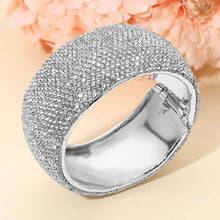 Load image into Gallery viewer, Sensibling Corp. - Wide Rhinestone Pearl Paved Hinged Evening Bangle Bracelet: Gold,Green