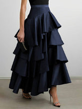 Load image into Gallery viewer, FurDecoration - Chic A-Line High-Waisted Ruffle Solid Color Skirt: BLACK / L