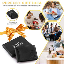 Load image into Gallery viewer, Claasico - Small bifold leather money clip wallet with pull strap: Black