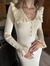 Load image into Gallery viewer, Rosa Clothing - Vintage Ruffled Panelled Sweater Dress: Black / M