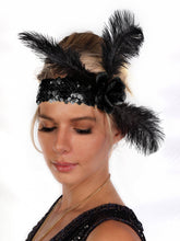 Load image into Gallery viewer, Western Fashion - Flapper Headband with Rose and Feather: Red