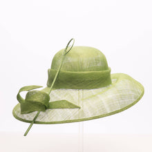 Load image into Gallery viewer, KaKyCo - Asymmetric brim w/round crown sinamay hat fascinator |125057: Olive Green