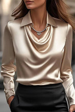 Load image into Gallery viewer, NINEXIS - CWTBLL01202_2025 FALL WINTER DRAPED NECK LONG SLEEVE BLOUSE: GREY / (M) 1
