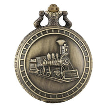 Load image into Gallery viewer, WoodWristCo - Vintage Hollow Locomotive Design Pocket Watch: Silver gold