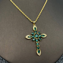 Load image into Gallery viewer, Mio Queena - Sparkling Zircon Cross Charm Gold Plated Necklace: Green