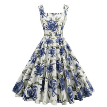 Load image into Gallery viewer, SALINA TRADING INC - Retro High-Waisted Floral Print Sleeveless Dress: Yellow Lemon (Women) / L