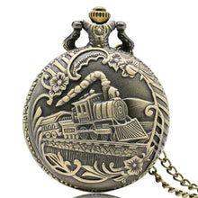 Load image into Gallery viewer, WoodWristCo - Vintage Hollow Locomotive Design Pocket Watch: Silver gold