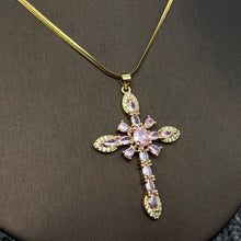Load image into Gallery viewer, Mio Queena - Sparkling Zircon Cross Charm Gold Plated Necklace: Black