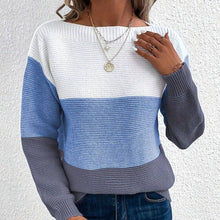 Load image into Gallery viewer, ShieldChic - Knitted Sweater Color Block Round Neck Long Sleeve: GRAY / M