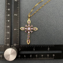 Load image into Gallery viewer, Mio Queena - Sparkling Zircon Cross Charm Gold Plated Necklace: Black