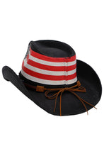 Load image into Gallery viewer, Cap Zone - Rebel Biker Skull Rustic American Flag Straw Cowboy Hat: Black