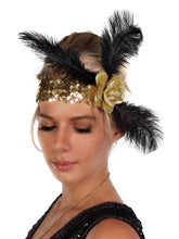 Load image into Gallery viewer, Western Fashion - Flapper Headband with Rose and Feather: Red