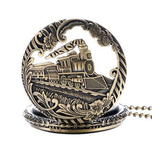 Load image into Gallery viewer, WoodWristCo - Vintage Hollow Locomotive Design Pocket Watch: Silver gold