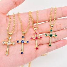 Load image into Gallery viewer, Mio Queena - 18K Gold Plated Cubic Zirconia Cross Pendant Necklace: Red