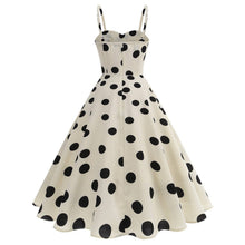 Load image into Gallery viewer, SALINA TRADING INC - Vintage French Polka Dot Tie Back Sleeveless Dress: Cream with Black Dots / S