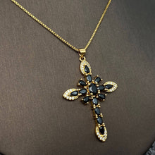 Load image into Gallery viewer, Mio Queena - Sparkling Zircon Cross Charm Gold Plated Necklace: Green