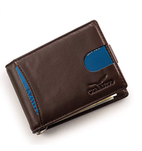 Load image into Gallery viewer, Claasico - Small bifold leather money clip wallet with pull strap: Black