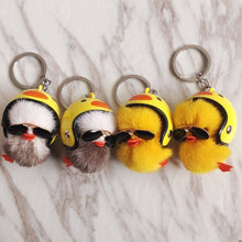 Load image into Gallery viewer, FurDecoration - Fur Keyring Real Mink Fur Duck With Sunglass Helmet: Yellow