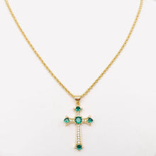 Load image into Gallery viewer, Mio Queena - 18K Gold Plated Cubic Zirconia Cross Pendant Necklace: Blue