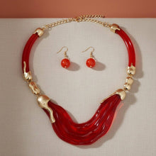 Load image into Gallery viewer, PinktownUSA - Bib Transparent Red Melted Design Necklace: Color: Red / Plating: Gold / Size: 16 + 3 inches