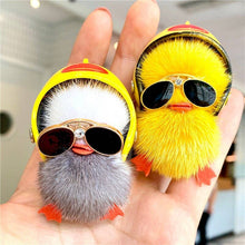 Load image into Gallery viewer, FurDecoration - Fur Keyring Real Mink Fur Duck With Sunglass Helmet: Yellow