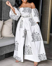 Load image into Gallery viewer, Queen Fashion - Off shoulder lantern sleeve wide leg jumpsuit: WHITE / 1-2-2-2-1 / S-M-L-XL-2XL
