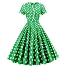 Load image into Gallery viewer, SALINA TRADING INC - Vintage Bohemian Polka Dot Midi Dress with Asymmetrical Neckline: Light Blue with White Dots / S