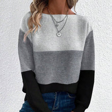 Load image into Gallery viewer, ShieldChic - Knitted Sweater Color Block Round Neck Long Sleeve: GRAY / M