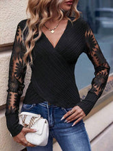 Load image into Gallery viewer, Sheer Trend - Long Sleeves Skinny Embroidered See-Through Split-Joint V-Neck T-Shirts: BLACK / S