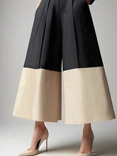 Load image into Gallery viewer, Sheer Trend - High Waisted Loose Contrast Color No Belt Pleated Pockets Pants Trousers: BLACK / XL