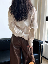 Load image into Gallery viewer, VividLux - Crew Neck Pullover Zipper Design Short Sweater: Brown / One size