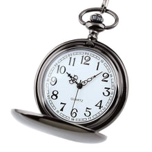Load image into Gallery viewer, WoodWristCo - Retro Black Fashion Silver Smooth Steampunk Pocket Watch