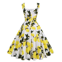Load image into Gallery viewer, SALINA TRADING INC - Retro High-Waisted Floral Print Sleeveless Dress: Yellow Lemon (Women) / S
