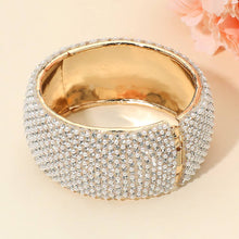 Load image into Gallery viewer, Sensibling Corp. - Wide Rhinestone Pearl Paved Hinged Evening Bangle Bracelet: Gold,Siam