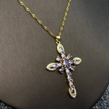 Load image into Gallery viewer, Mio Queena - Sparkling Zircon Cross Charm Gold Plated Necklace: Purple