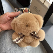 Load image into Gallery viewer, FurDecoration - Real Fur Teddy Bear Bag Charm Keychain For Car Keys: White