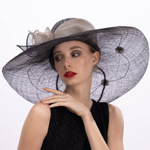 Load image into Gallery viewer, KaKyCo - 117138 Two tone Callalily Adorned Wide Soft Sinamay Hats: Black / Silver