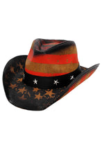 Load image into Gallery viewer, Cap Zone - Vintage American Flag Star Brim Straw Cowboy Hat: Tan/Black