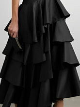 Load image into Gallery viewer, FurDecoration - Chic A-Line High-Waisted Ruffle Solid Color Skirt: BLACK / L