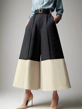 Load image into Gallery viewer, Sheer Trend - High Waisted Loose Contrast Color No Belt Pleated Pockets Pants Trousers: BLACK / S