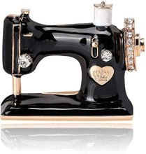 Load image into Gallery viewer, Magnifique Hearts - Vintage Styled Sewing Machine Brooch – Black & Gold