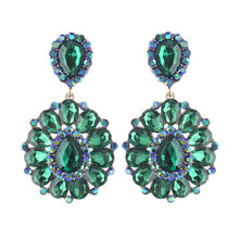 Load image into Gallery viewer, PinktownUSA - Clip On Brilliant Green Teardrop Crystal Earrings: Color: Green / Plating: Gold / Size: 3.45 x 2 inches