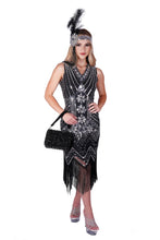 Load image into Gallery viewer, Western Fashion - 2530 - Flapper Dress Art Deco - Silver Ab: L / Black
