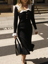 Load image into Gallery viewer, Rosa Clothing - Vintage Ruffled Panelled Sweater Dress: Black / L