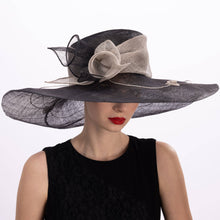 Load image into Gallery viewer, KaKyCo - 117138 Two tone Callalily Adorned Wide Soft Sinamay Hats: Black / Silver