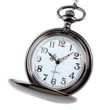 Load image into Gallery viewer, WoodWristCo - Retro Black Fashion Silver Smooth Steampunk Pocket Watch