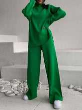 Load image into Gallery viewer, ShieldChic - Loose Solid Color High-Neck Sweater Tops&Pants Suits: GREEN / M
