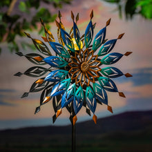 Load image into Gallery viewer, Evergreen Enterprises - Metal Solar Wind Spinner, Blue Butterfly & Flowers, 74"H