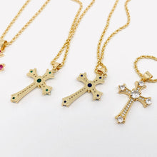 Load image into Gallery viewer, Mio Queena - 18K Gold Plated Cubic Zirconia Cross Pendant Necklace: White